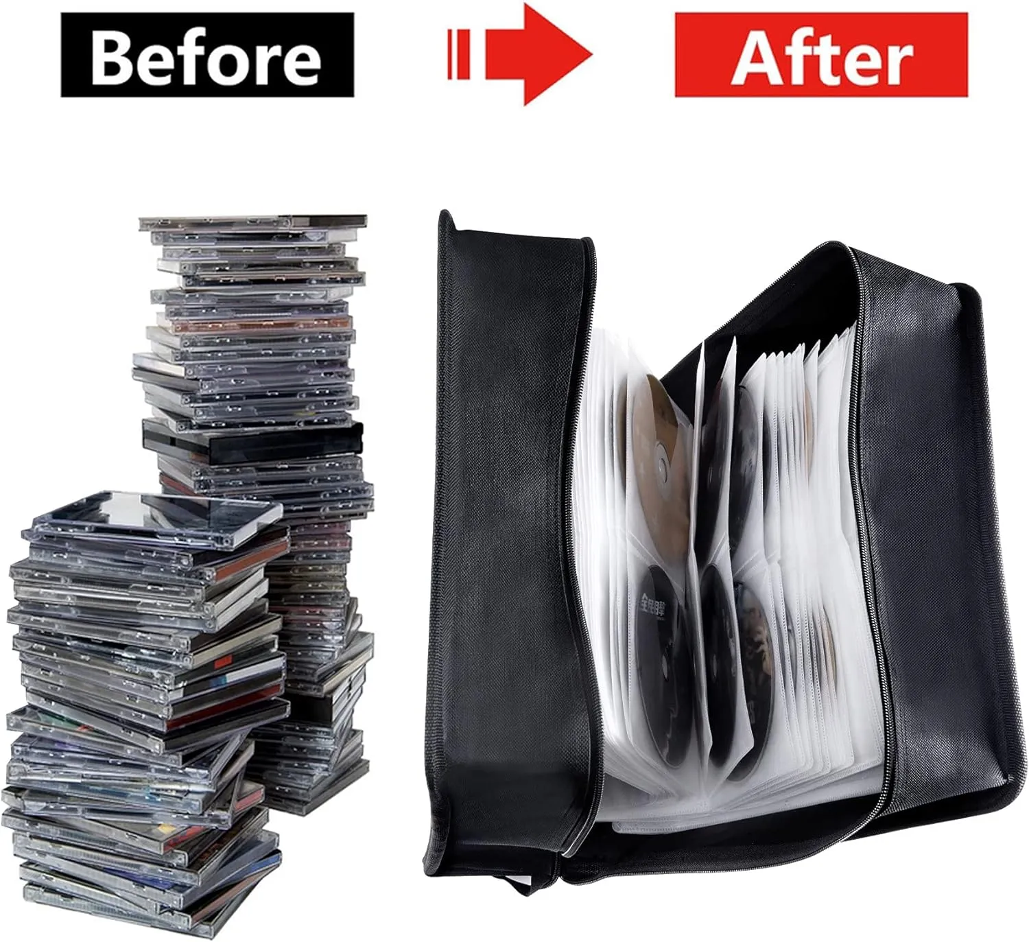 CD/DVD Binder, CD DVD Case Holder Binder 400 Capacity CD/DVD Wallet Storage Booklet Album Box (White Binder, Black)