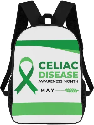 Celiac Disease Awareness Light Green Ribbon Backpack for Worker Business Hiking Travel Bag Shoulders Bag