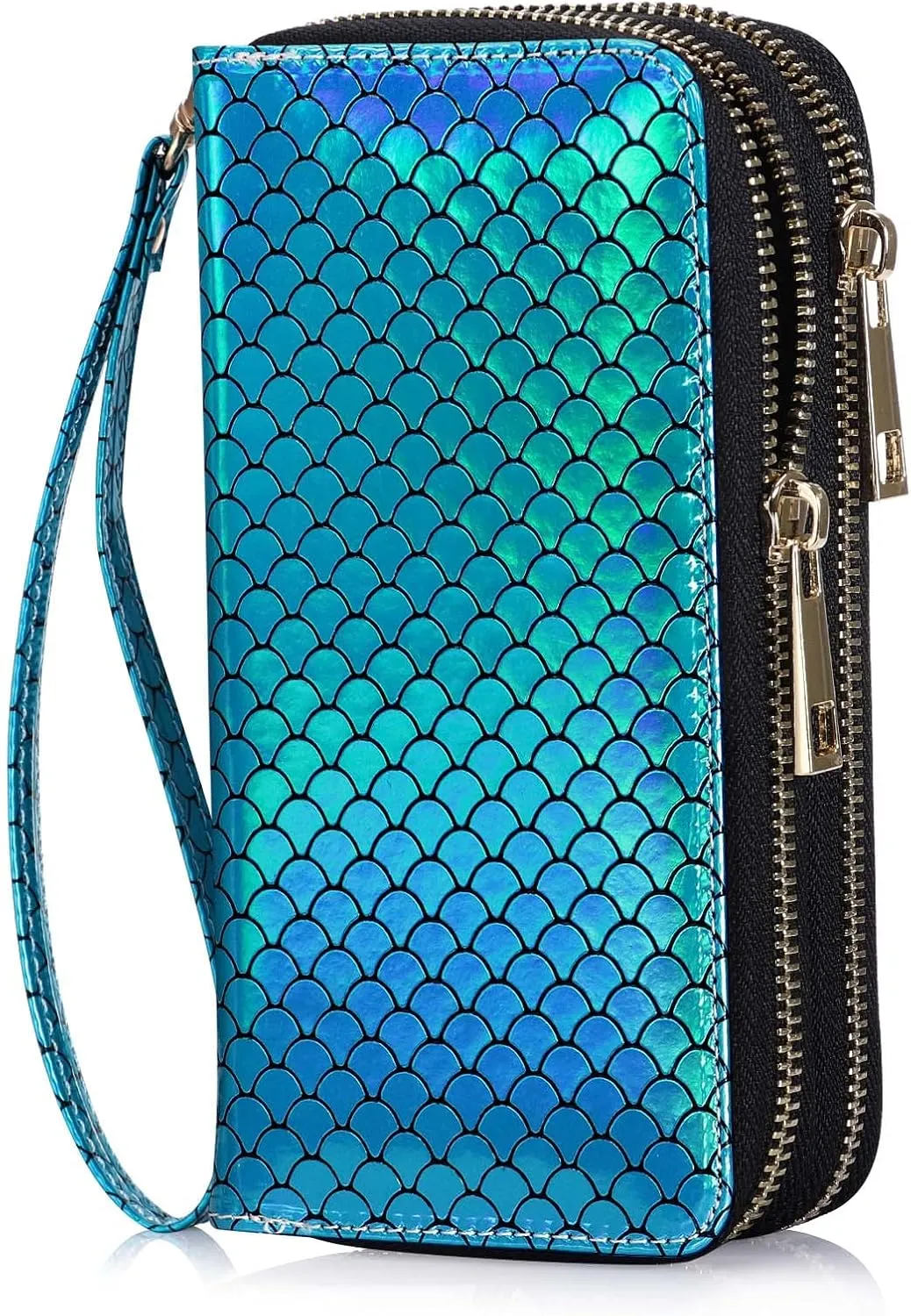 Cellphone Wallet for Women Dual Zipper Long Purse with Removable Wristlet