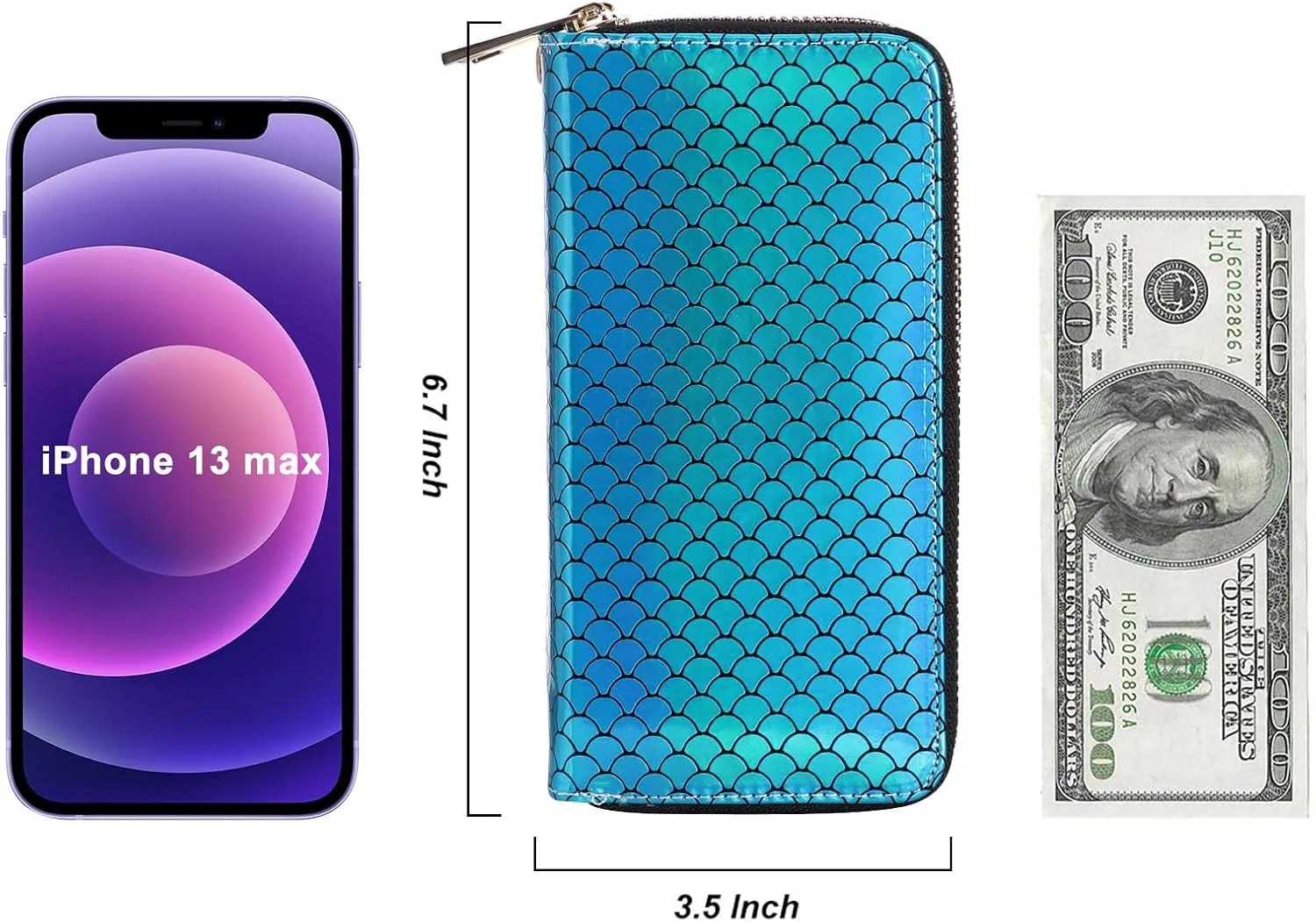 Cellphone Wallet for Women Dual Zipper Long Purse with Removable Wristlet