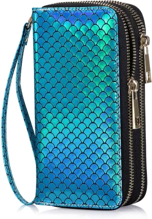 Cellphone Wallet for Women Dual Zipper Long Purse with Removable Wristlet