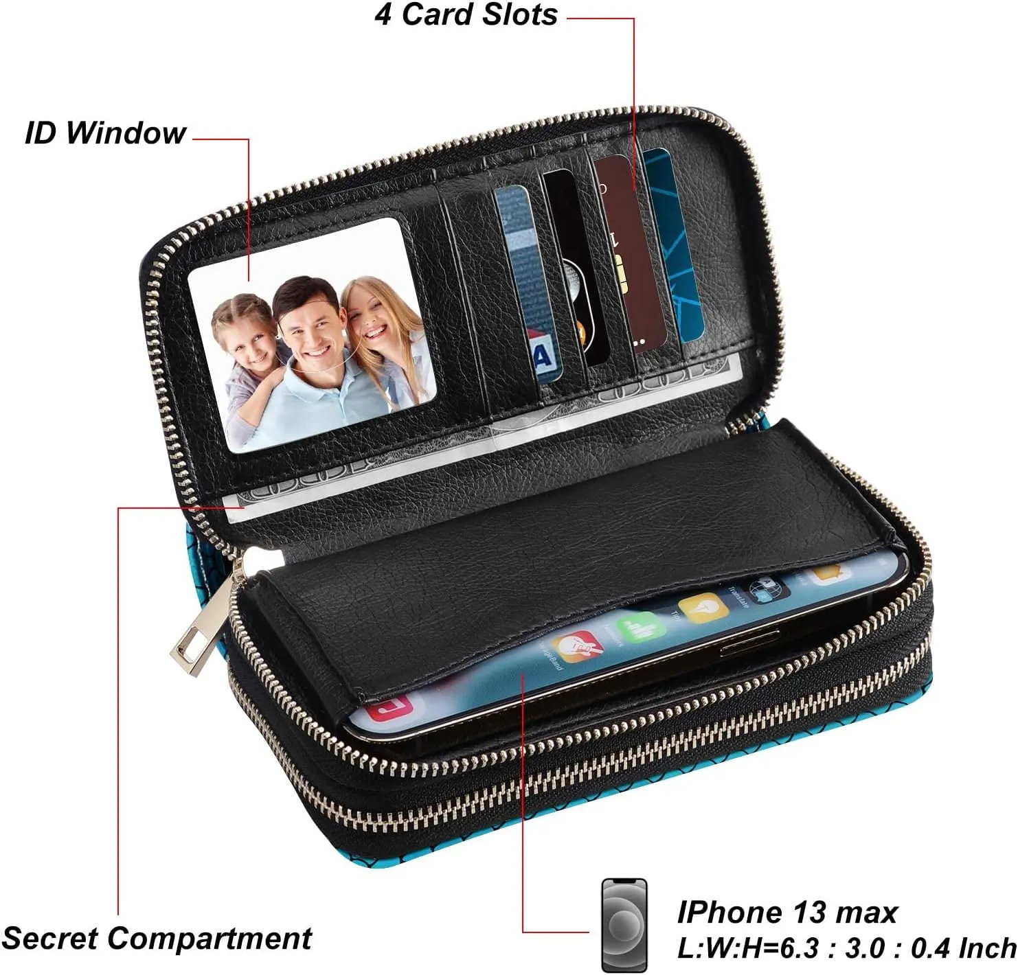 Cellphone Wallet for Women Dual Zipper Long Purse with Removable Wristlet