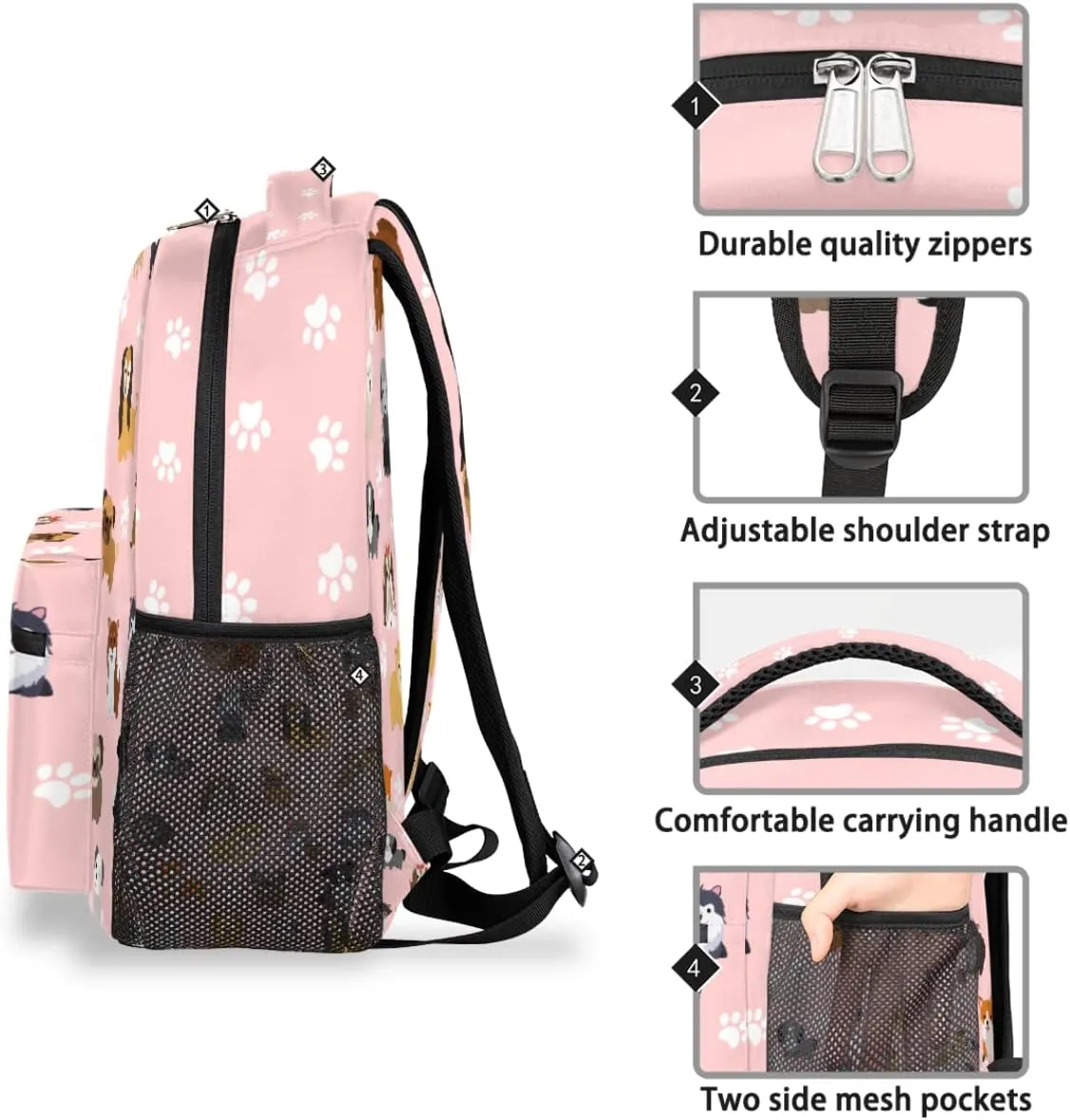 cfpolar Dog Backpack for School, Cute Dog Paws Pink Laptop Backpack Water Resistant Bookbag Computer Bag Travel Hiking Camping Rucksack Daypack Shoulder Bag for Teenager Girls Kids