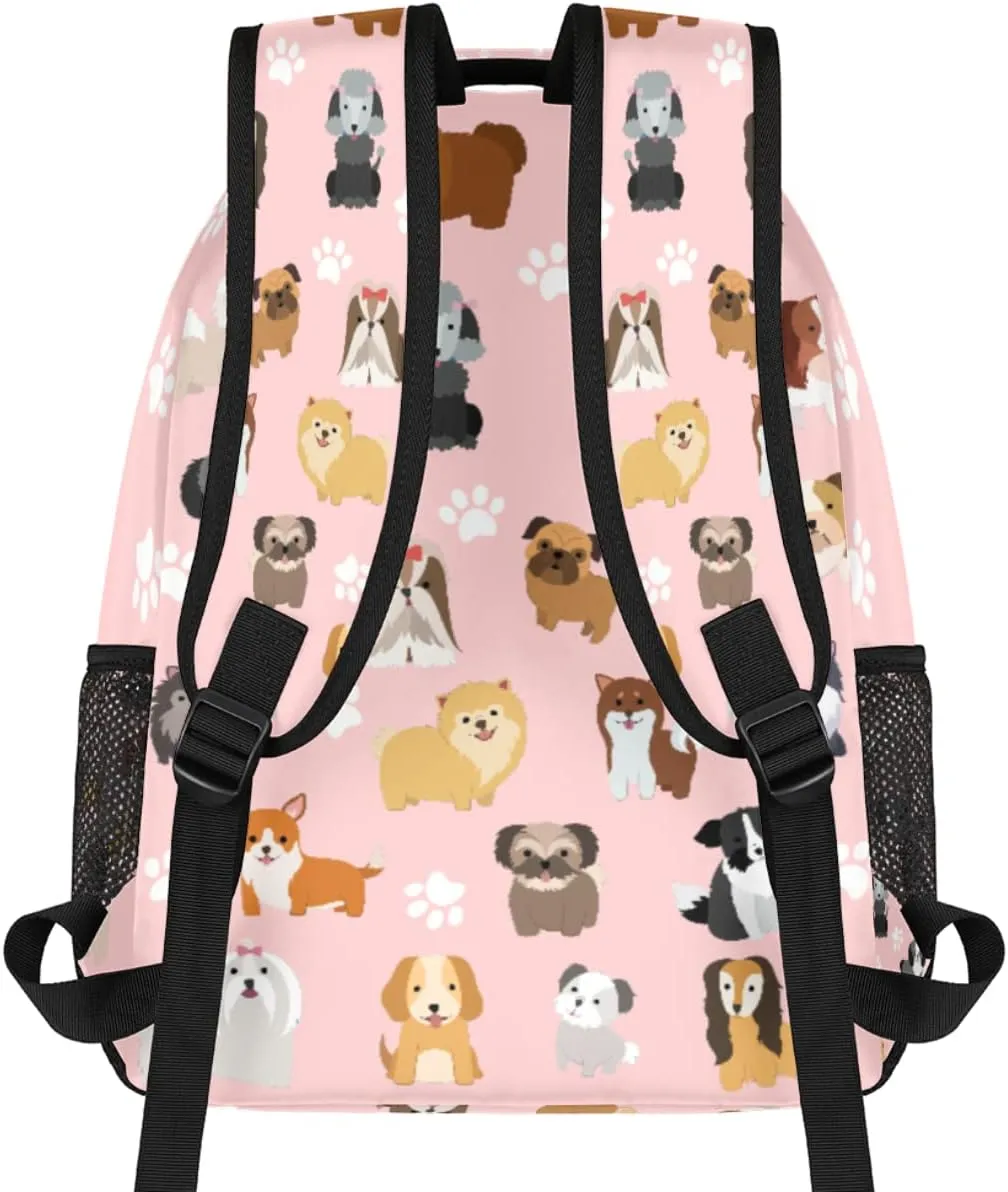 cfpolar Dog Backpack for School, Cute Dog Paws Pink Laptop Backpack Water Resistant Bookbag Computer Bag Travel Hiking Camping Rucksack Daypack Shoulder Bag for Teenager Girls Kids