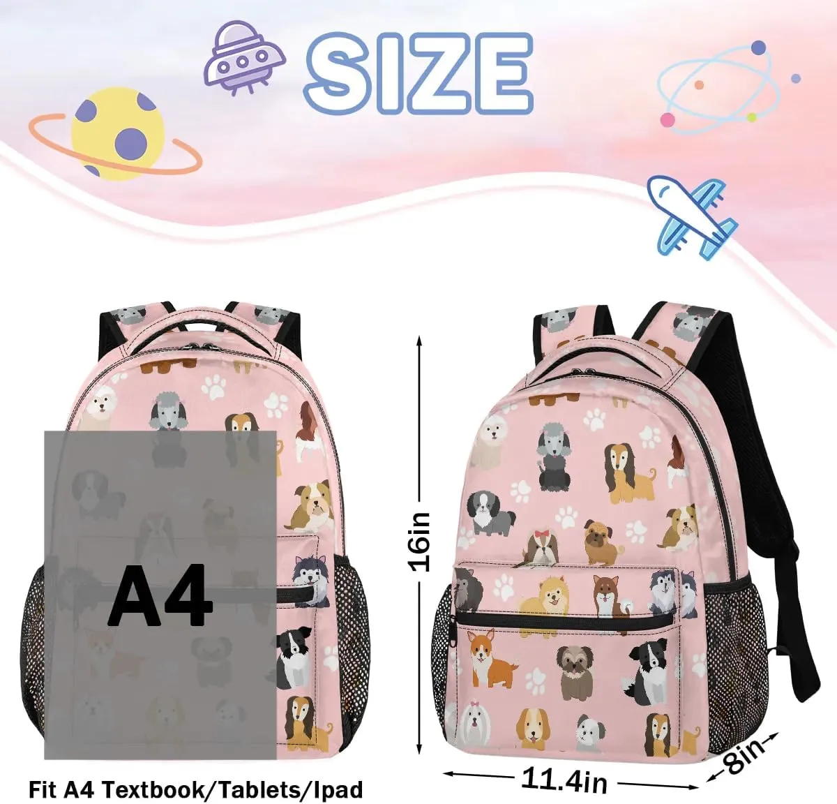 cfpolar Dog Backpack for School, Cute Dog Paws Pink Laptop Backpack Water Resistant Bookbag Computer Bag Travel Hiking Camping Rucksack Daypack Shoulder Bag for Teenager Girls Kids