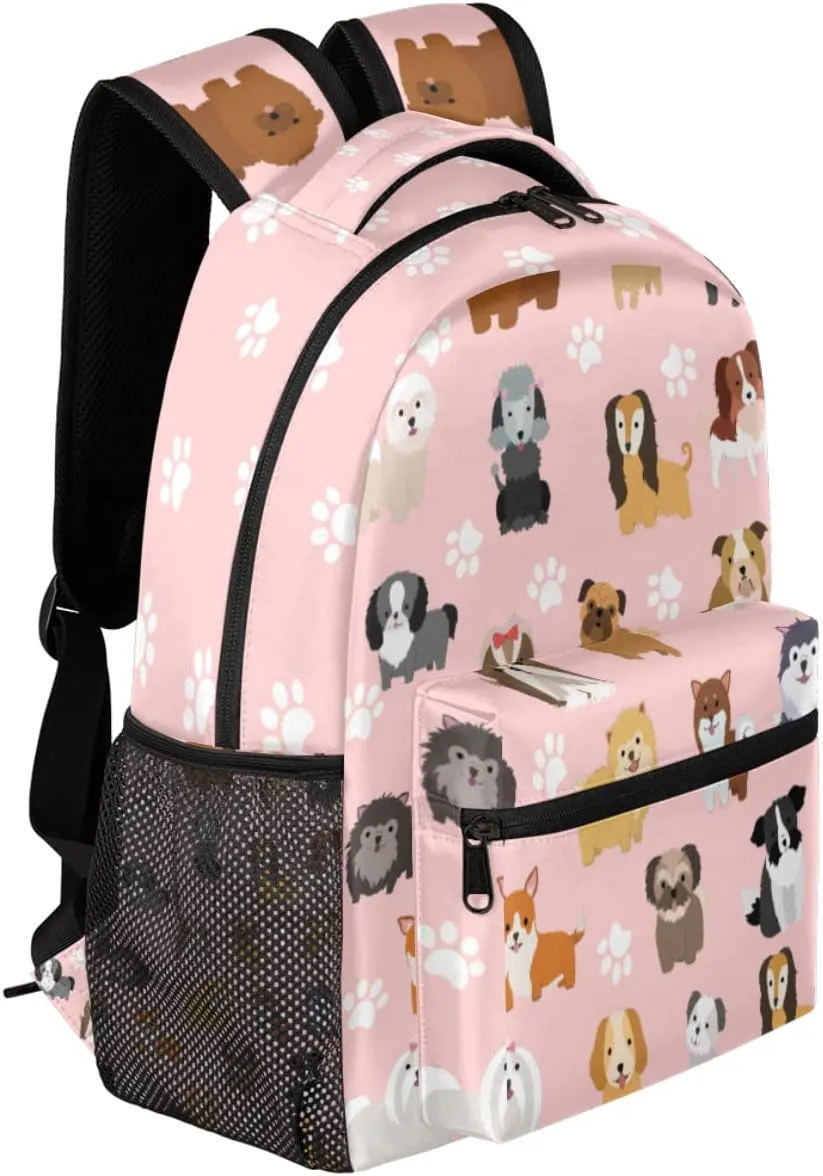 cfpolar Dog Backpack for School, Cute Dog Paws Pink Laptop Backpack Water Resistant Bookbag Computer Bag Travel Hiking Camping Rucksack Daypack Shoulder Bag for Teenager Girls Kids