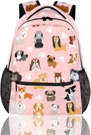 cfpolar Dog Backpack for School, Cute Dog Paws Pink Laptop Backpack Water Resistant Bookbag Computer Bag Travel Hiking Camping Rucksack Daypack Shoulder Bag for Teenager Girls Kids