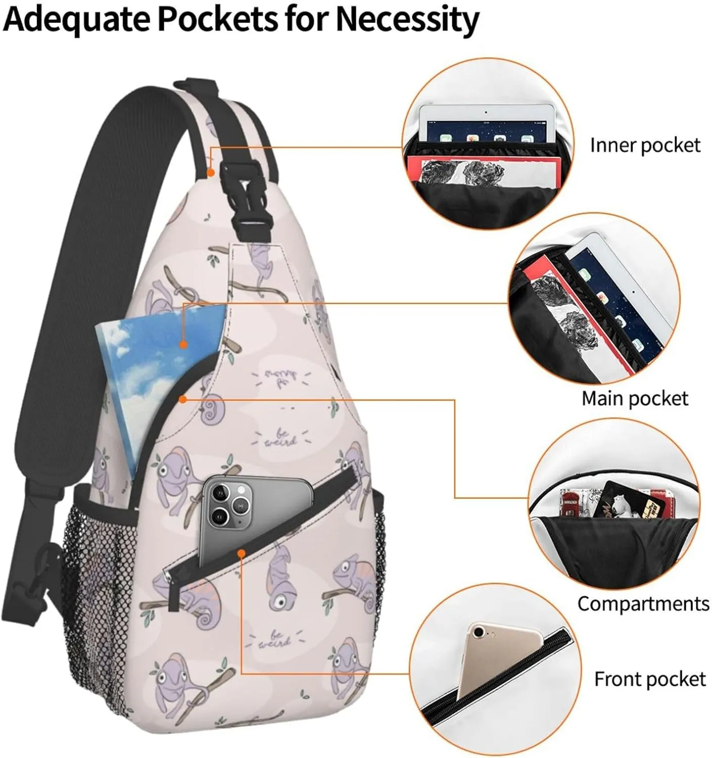 Chameleon Shoulder Bag Lizard Sling Backpack Daypack Casual Backpack Hiking Bag Cute Backpack Bag
