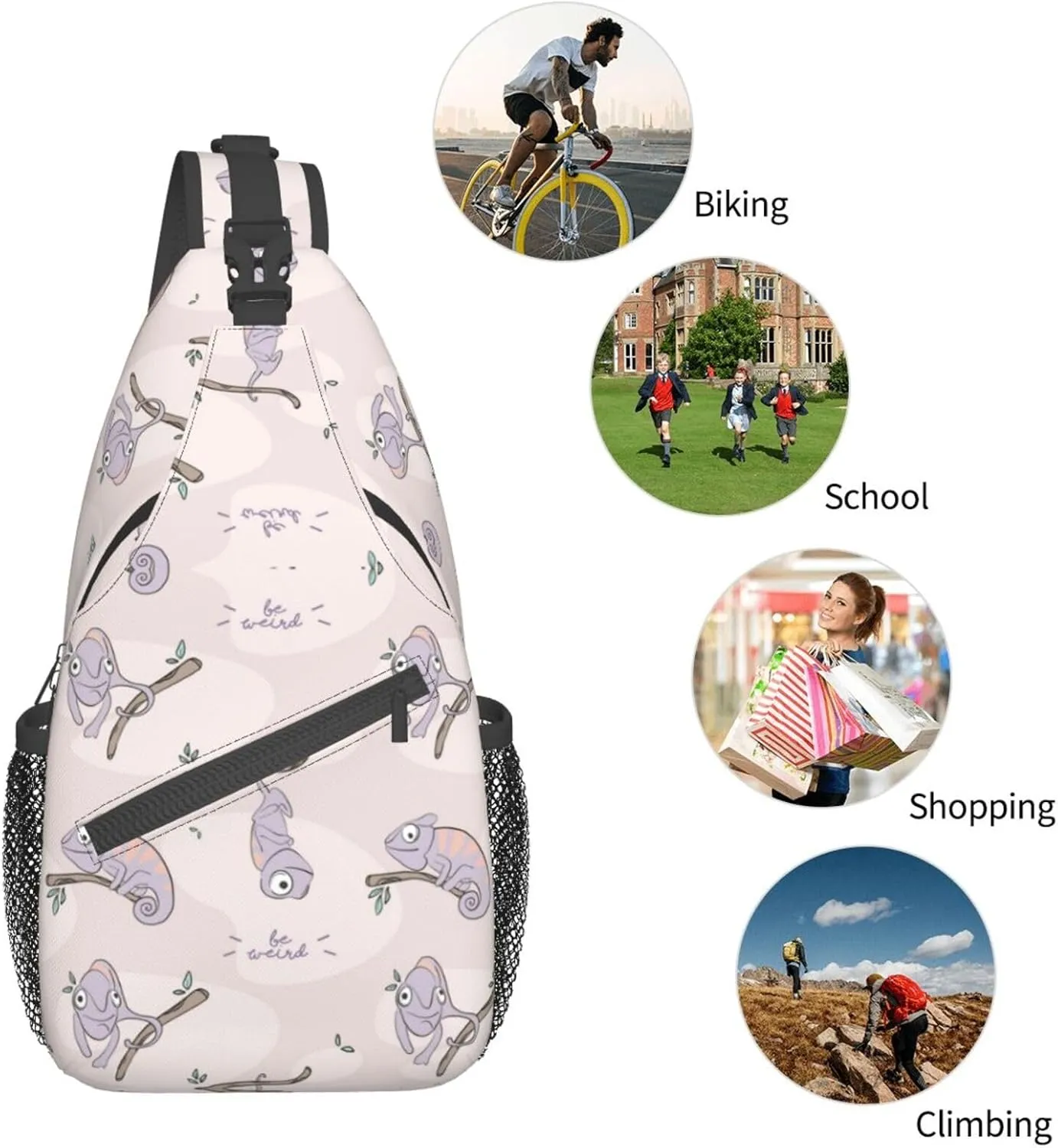 Chameleon Shoulder Bag Lizard Sling Backpack Daypack Casual Backpack Hiking Bag Cute Backpack Bag