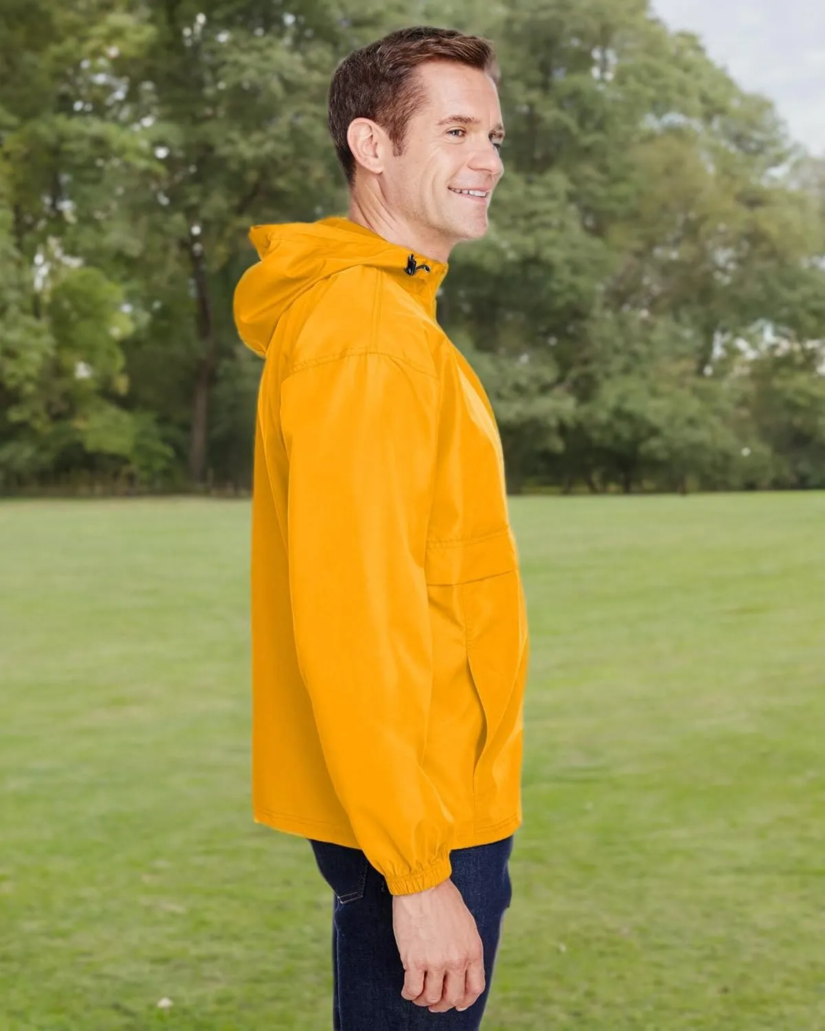 Champion Men's Anorak Jacket with Hood, Lightweight Water-Resistant Packable Nylon Hooded Jacket for Men, Iconic 'C' Logo