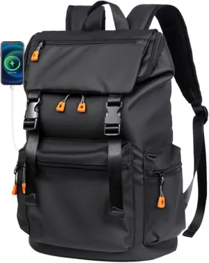 CHAO RAN Travel Backpack for Men Women - Black Large Waterproof Flap Casual Day Bag for Commute, College, Business. (Black-1)