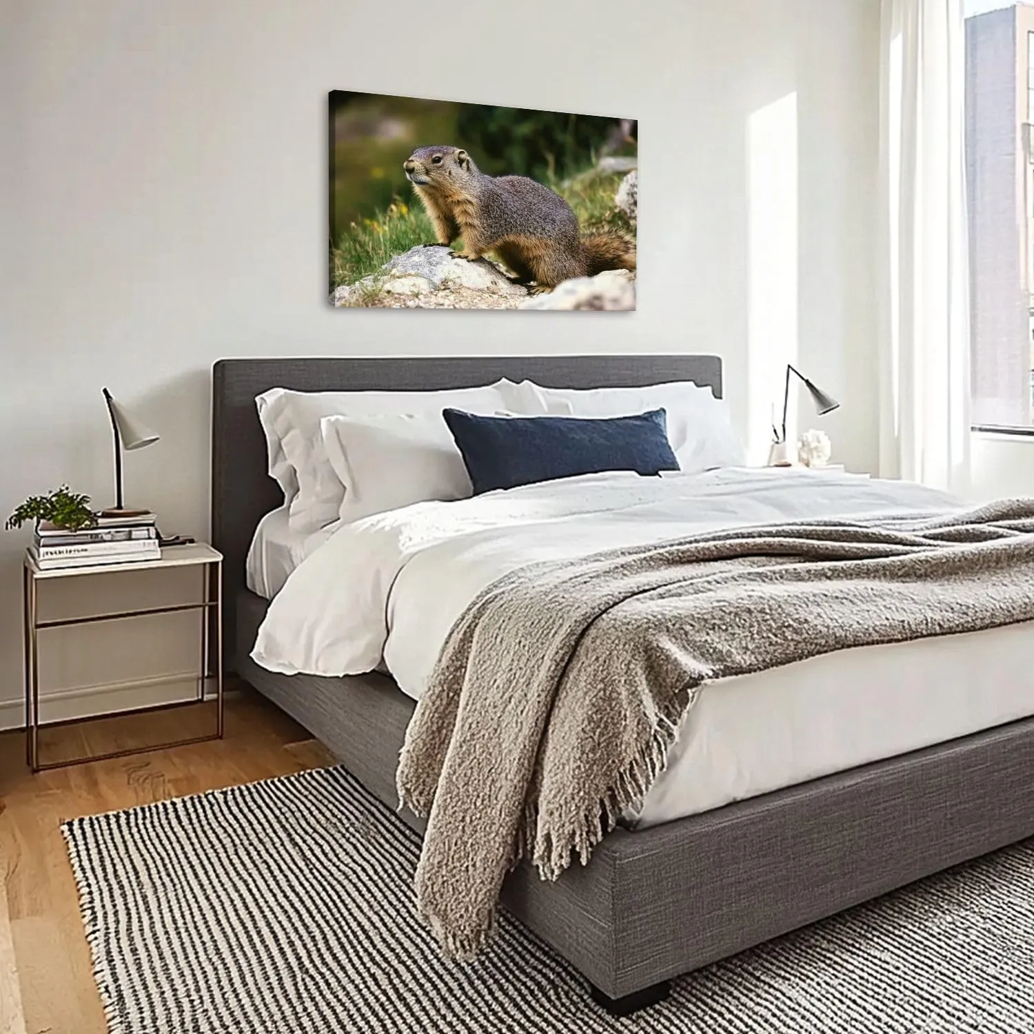 CHAUSSUREBAR Large Canvas Wall Art Alpine Marmot marmota marmota Adult standing Rocks French Alps Canvas Art Prints Pictures Wall Decor Living Room Wall Paintings for Bedroom Bathroom 20" x 32"