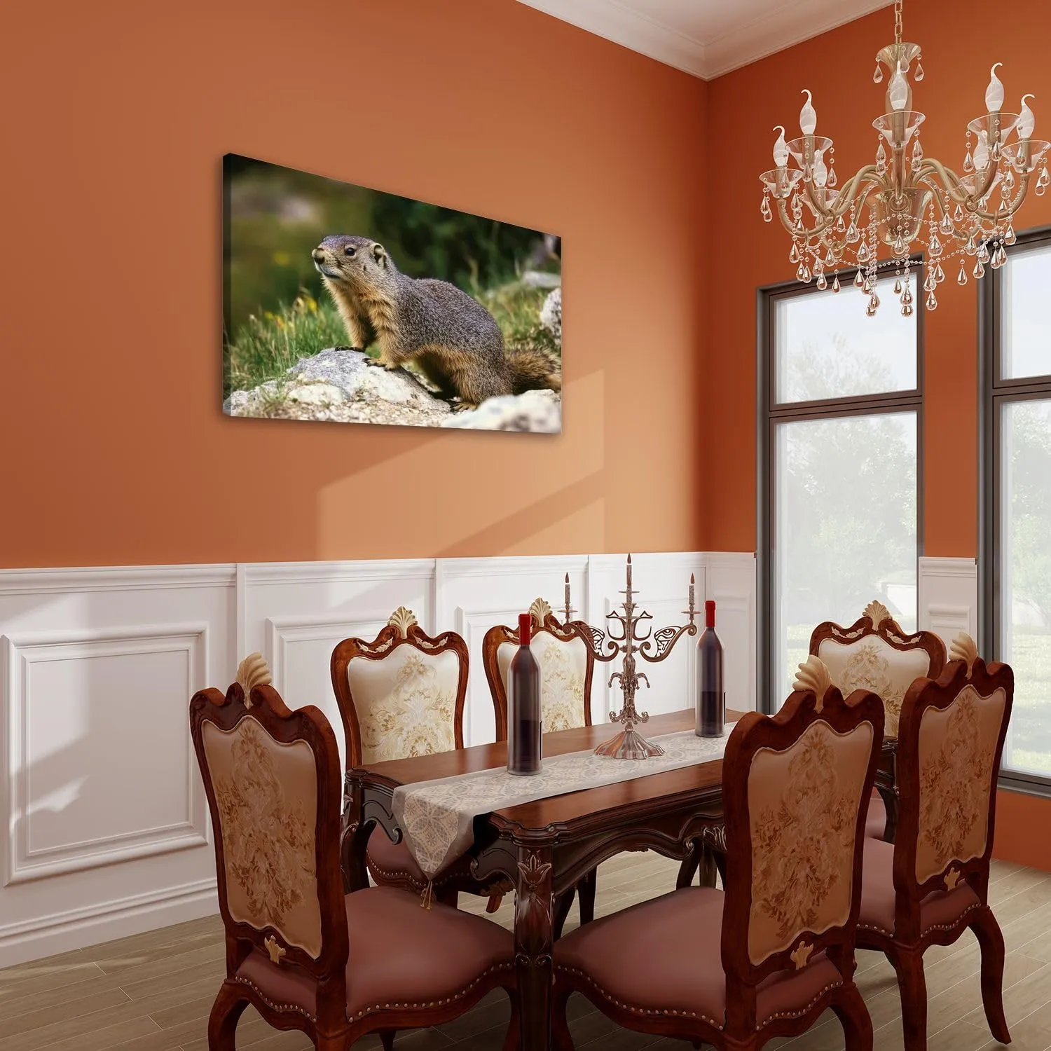 CHAUSSUREBAR Large Canvas Wall Art Alpine Marmot marmota marmota Adult standing Rocks French Alps Canvas Art Prints Pictures Wall Decor Living Room Wall Paintings for Bedroom Bathroom 20" x 32"