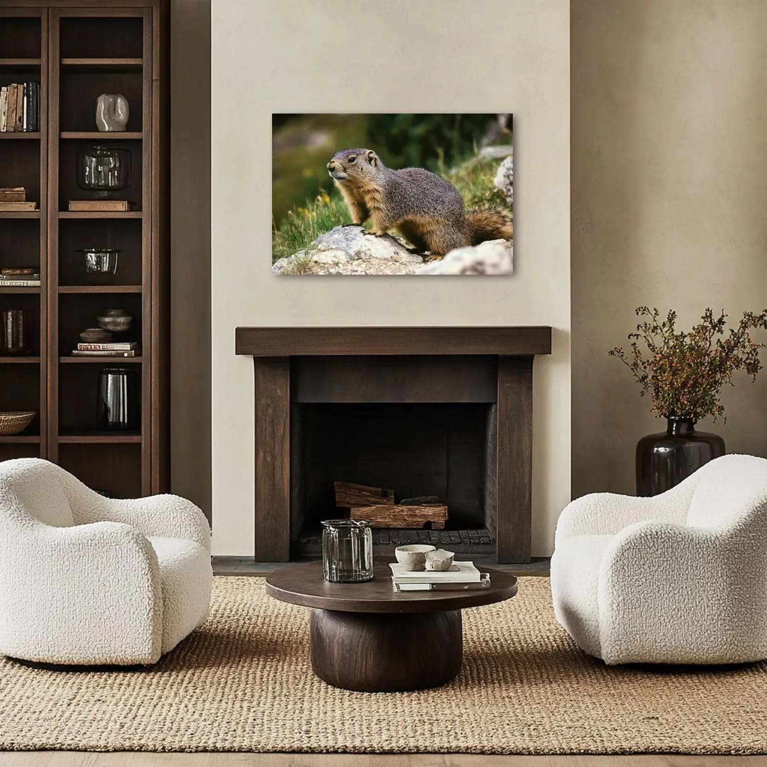 CHAUSSUREBAR Large Canvas Wall Art Alpine Marmot marmota marmota Adult standing Rocks French Alps Canvas Art Prints Pictures Wall Decor Living Room Wall Paintings for Bedroom Bathroom 20" x 32"