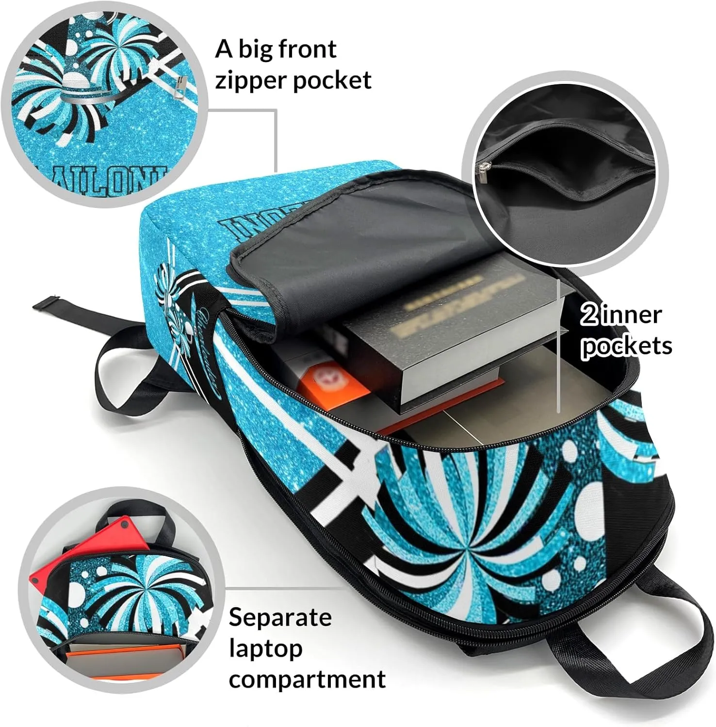 Cheerleader Sky Blue Personalized Backpack for Teen Custom Travel Backpack for Boys Girs Bookbag Casual Bag Name Gift, Design 14, EU5566SS