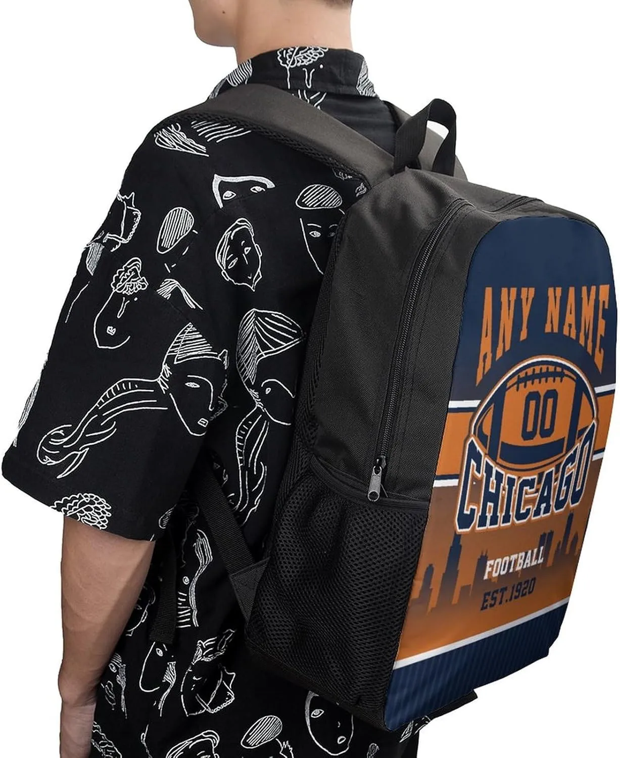 Chicago Backpack Custom 17Inch Laptop Shoulder Bag Personalized Name Number Travel Bag Fans Gift for Girl Boy Men Women