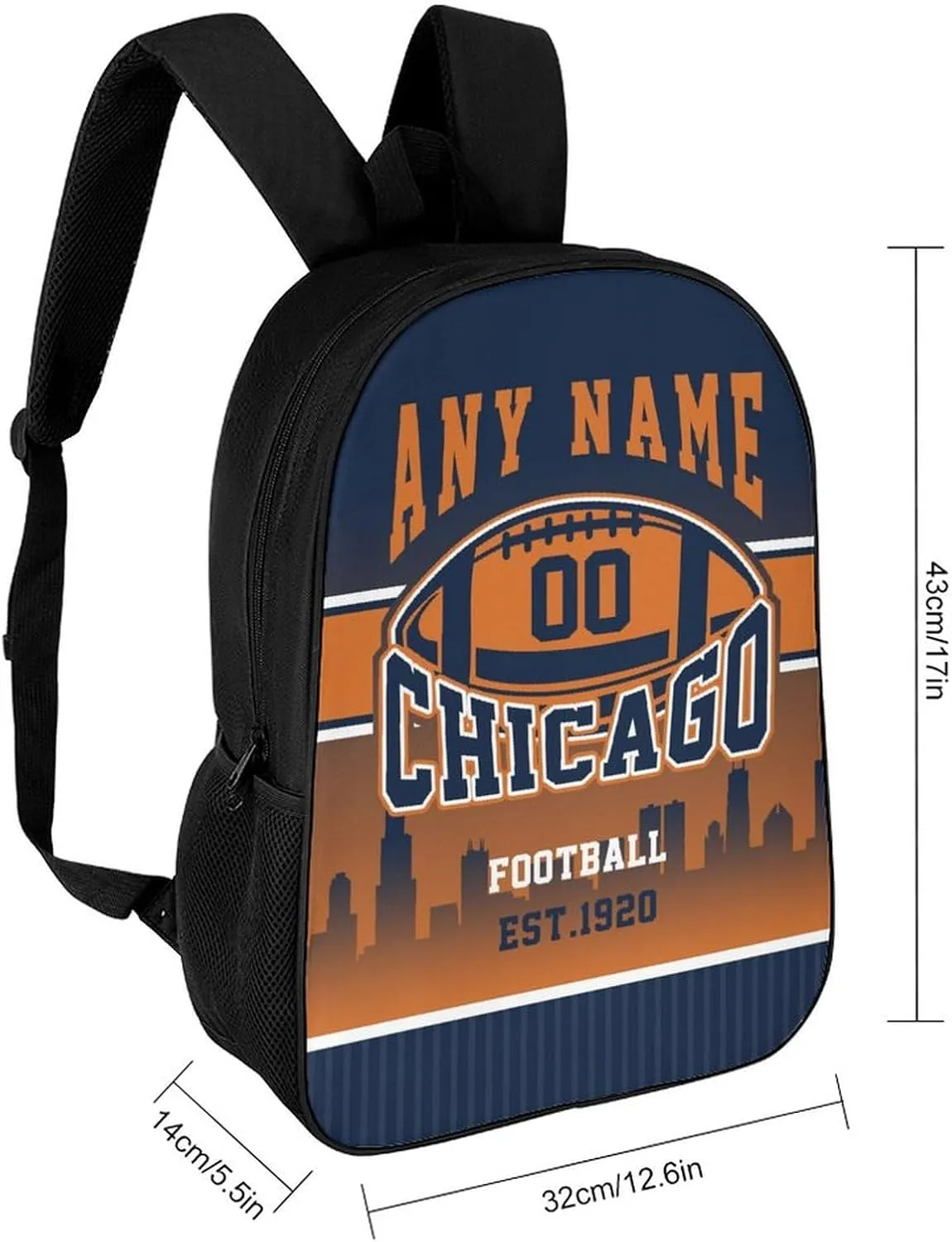 Chicago Backpack Custom 17Inch Laptop Shoulder Bag Personalized Name Number Travel Bag Fans Gift for Girl Boy Men Women
