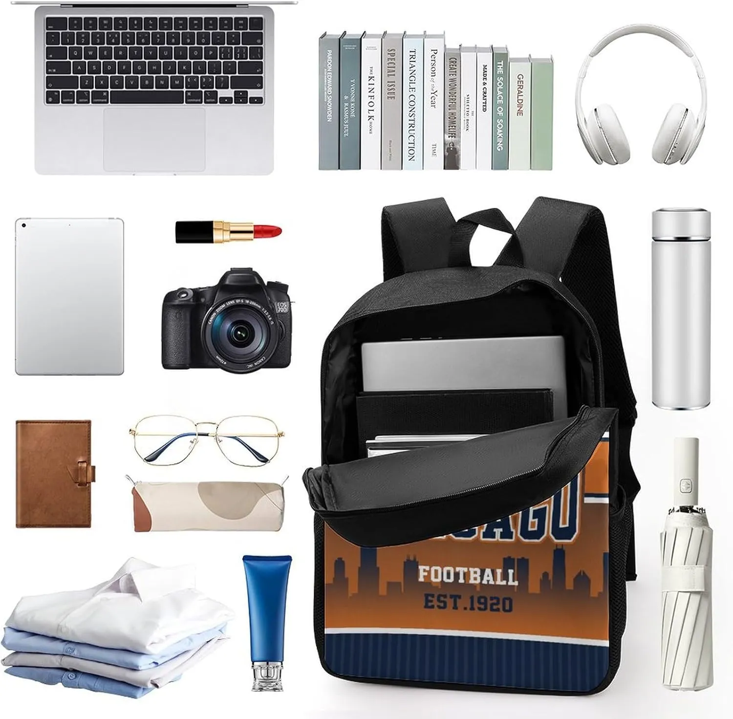 Chicago Backpack Custom 17Inch Laptop Shoulder Bag Personalized Name Number Travel Bag Fans Gift for Girl Boy Men Women