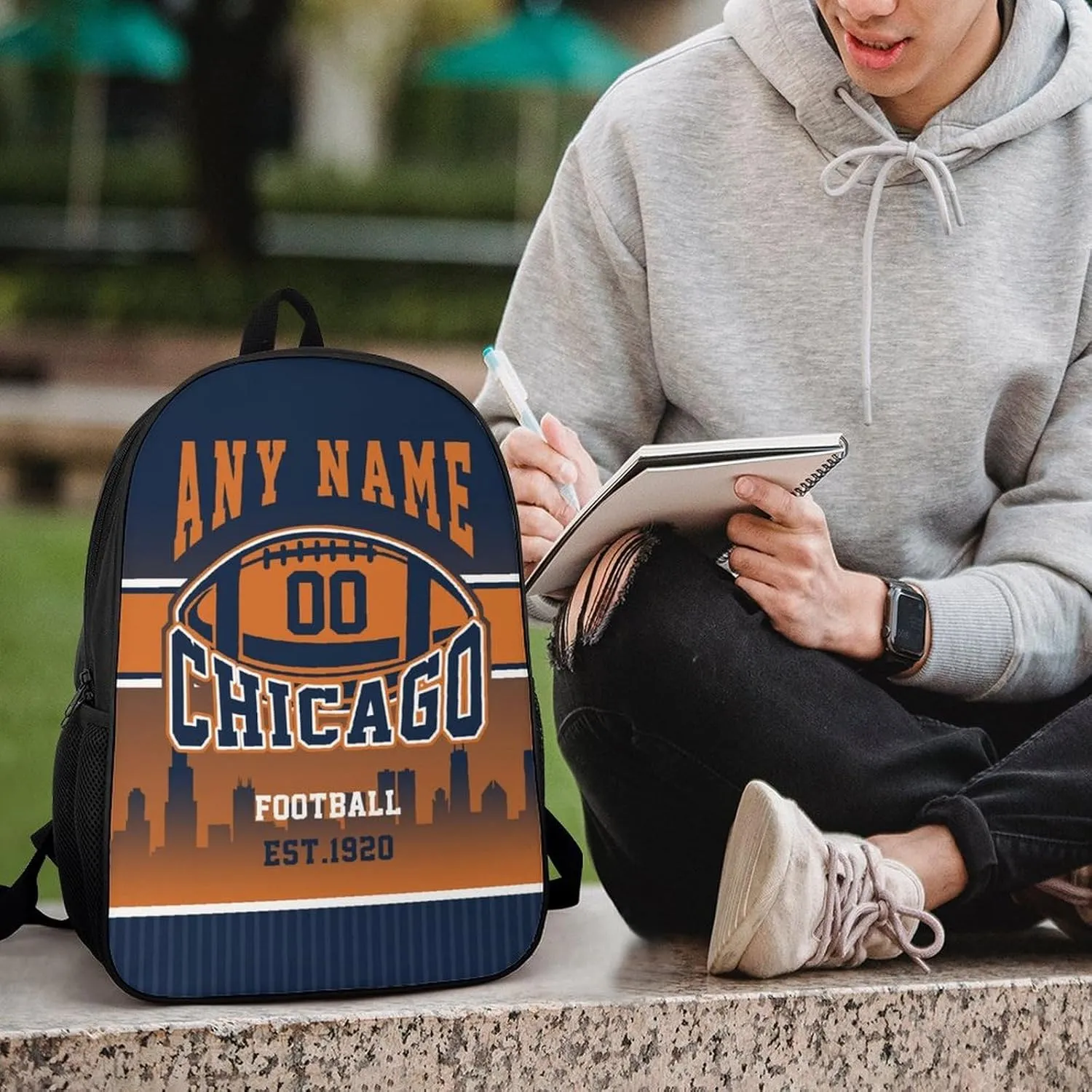 Chicago Backpack Custom 17Inch Laptop Shoulder Bag Personalized Name Number Travel Bag Fans Gift for Girl Boy Men Women