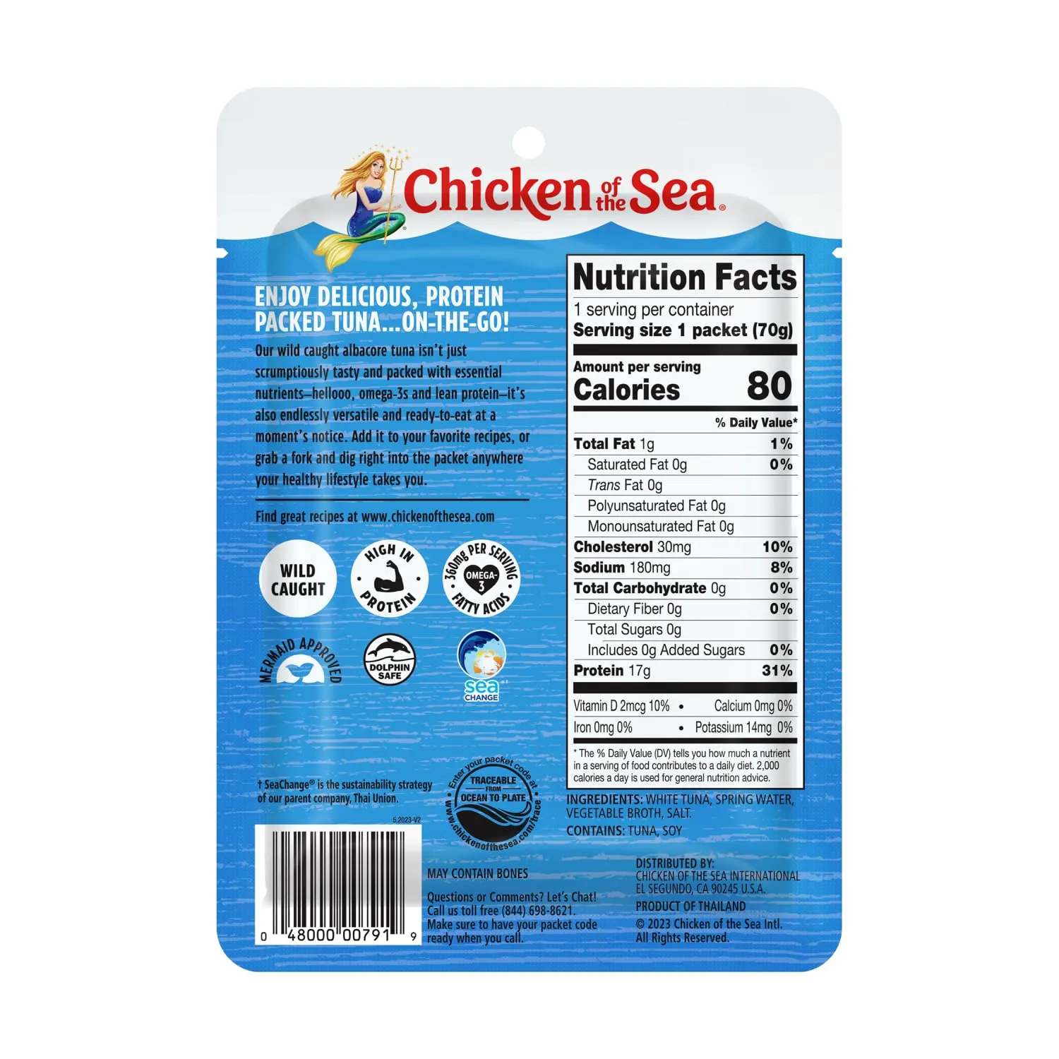Chicken of the Sea Albacore Tuna in Water Packet, 2.5 Ounce Packets (Pack of 12), Wild Caught Tuna, Gluten-Free