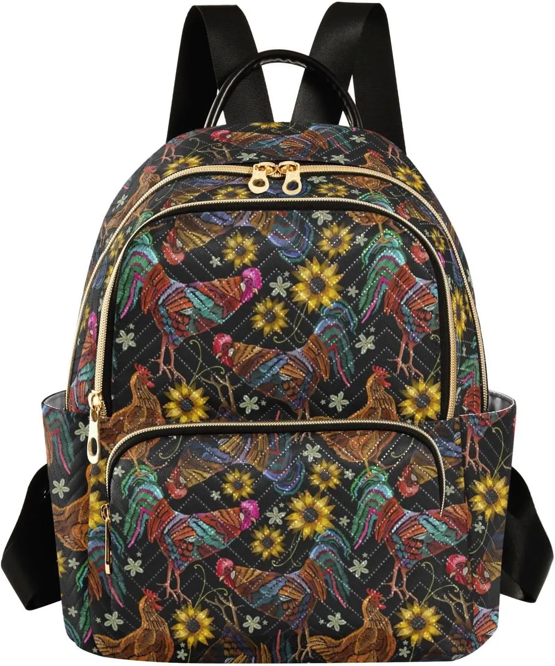 Chicken Rooster and Sunflowers Mini Backpack for Women, Travel Backpack Purse Daypack Shoulder Bag for Ladies