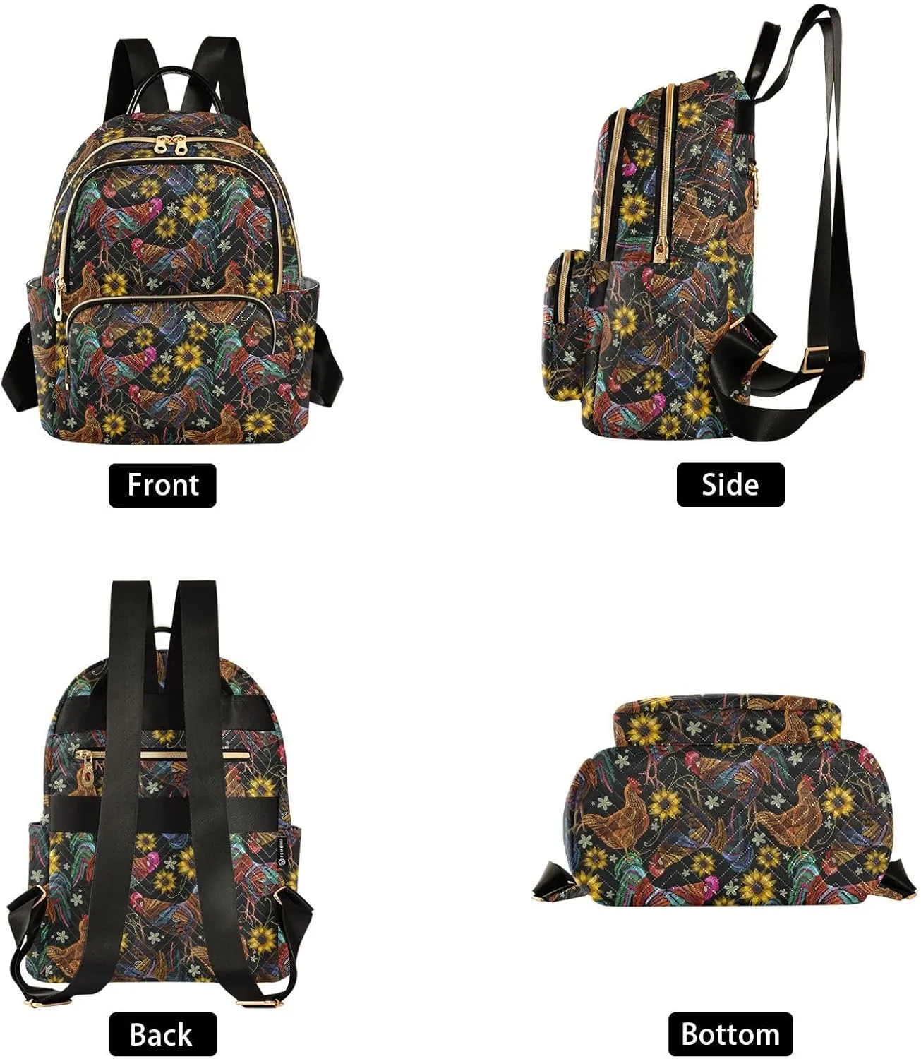Chicken Rooster and Sunflowers Mini Backpack for Women, Travel Backpack Purse Daypack Shoulder Bag for Ladies