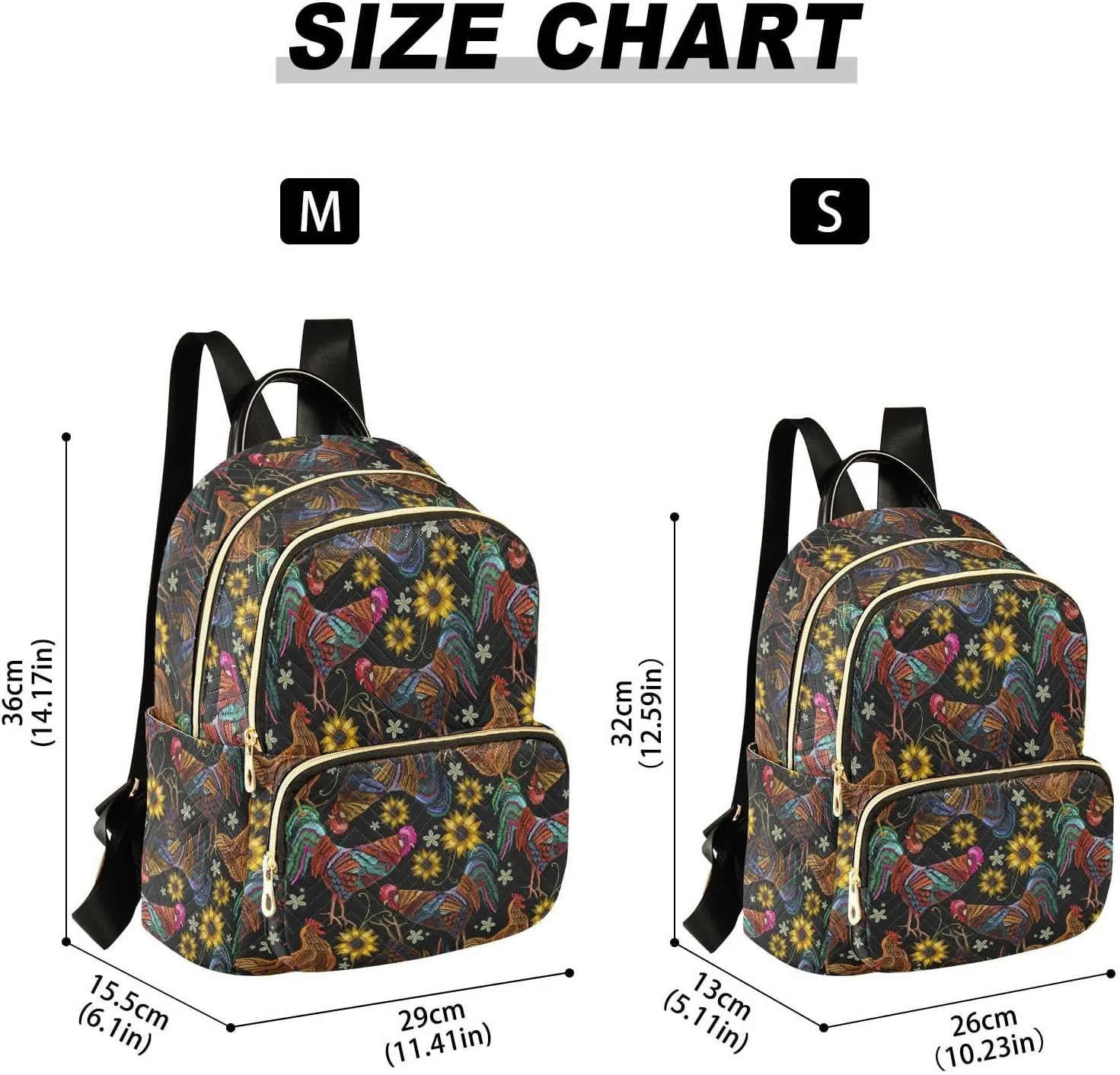 Chicken Rooster and Sunflowers Mini Backpack for Women, Travel Backpack Purse Daypack Shoulder Bag for Ladies