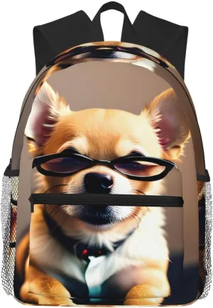 Chihuahua Dog Glasses 1 College Backpack For Women Men,Lightweight Travel Bag Backpack With Pockets