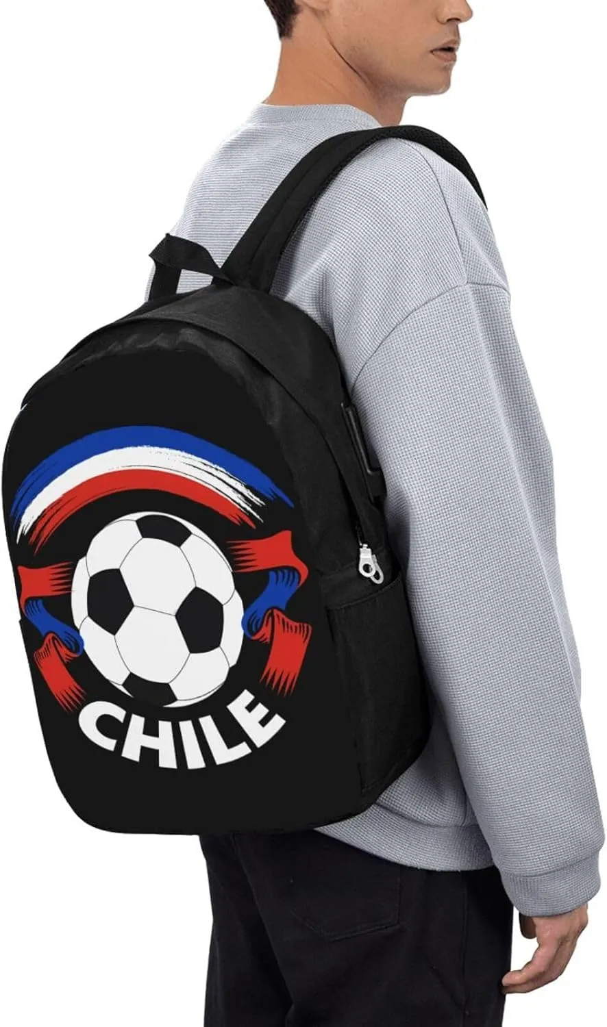 Chile Chilean Football Soccer Flag Laptop Backpacks Travel Backpack Casual Business Daypack Sport Rucksack Computer Bag Fits up to 17 Inch Notebook with USB Port
