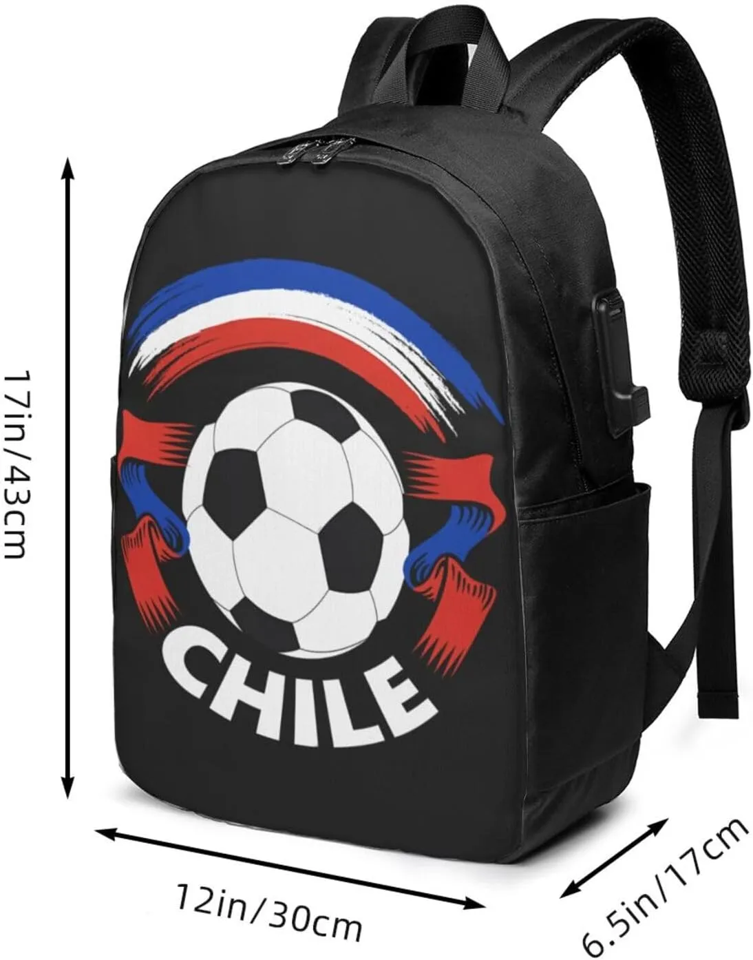 Chile Chilean Football Soccer Flag Laptop Backpacks Travel Backpack Casual Business Daypack Sport Rucksack Computer Bag Fits up to 17 Inch Notebook with USB Port