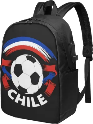 Chile Chilean Football Soccer Flag Laptop Backpacks Travel Backpack Casual Business Daypack Sport Rucksack Computer Bag Fits up to 17 Inch Notebook with USB Port