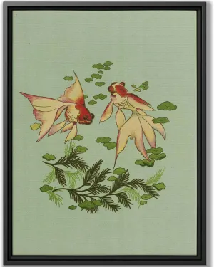 Chinese Painting Canvas Wall Art Goldfish Botanical Ink Print Asian Nature Decor Traditional Framed Artwork Underwater Scene Art