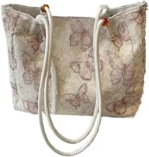 Chinese women's retro printed handbag, butterfly design large capacity shoulder bag, elegant temperament banquet gift