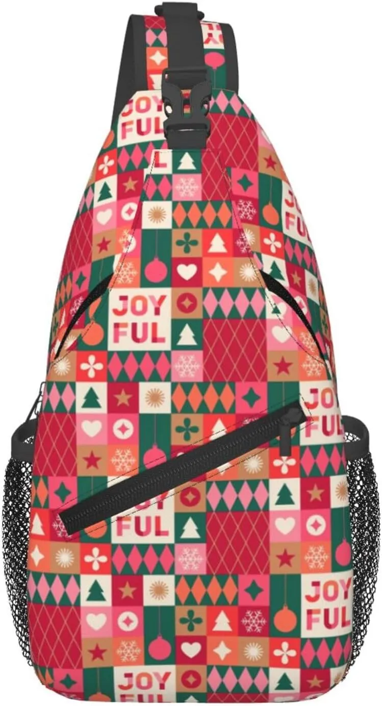 Christmas Joy Ful Sling Backpack Chest Bag Crossbody Shoulder Bag Gym Cycling Travel Hiking Daypack For Men Women