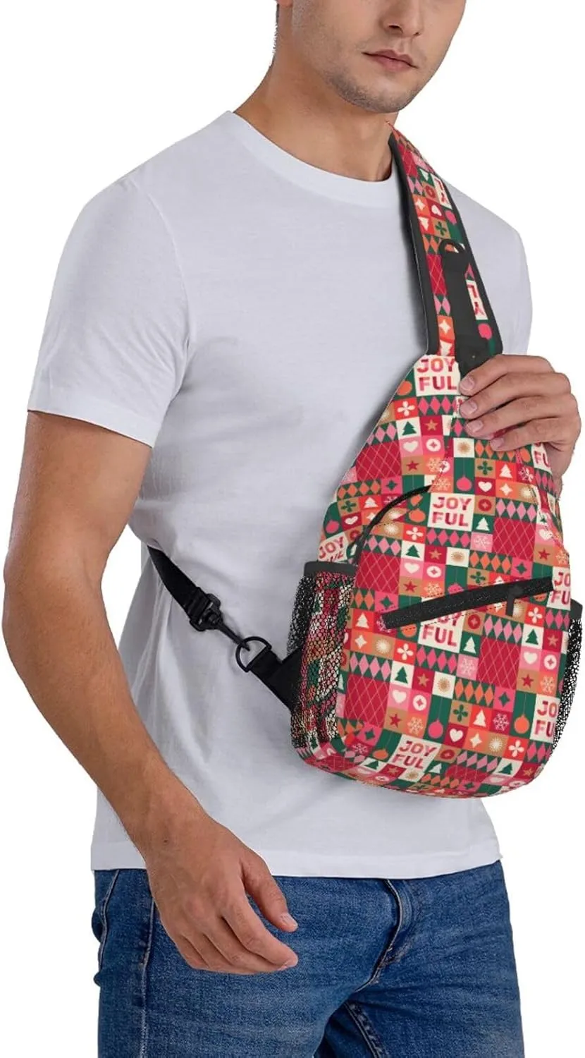 Christmas Joy Ful Sling Backpack Chest Bag Crossbody Shoulder Bag Gym Cycling Travel Hiking Daypack For Men Women