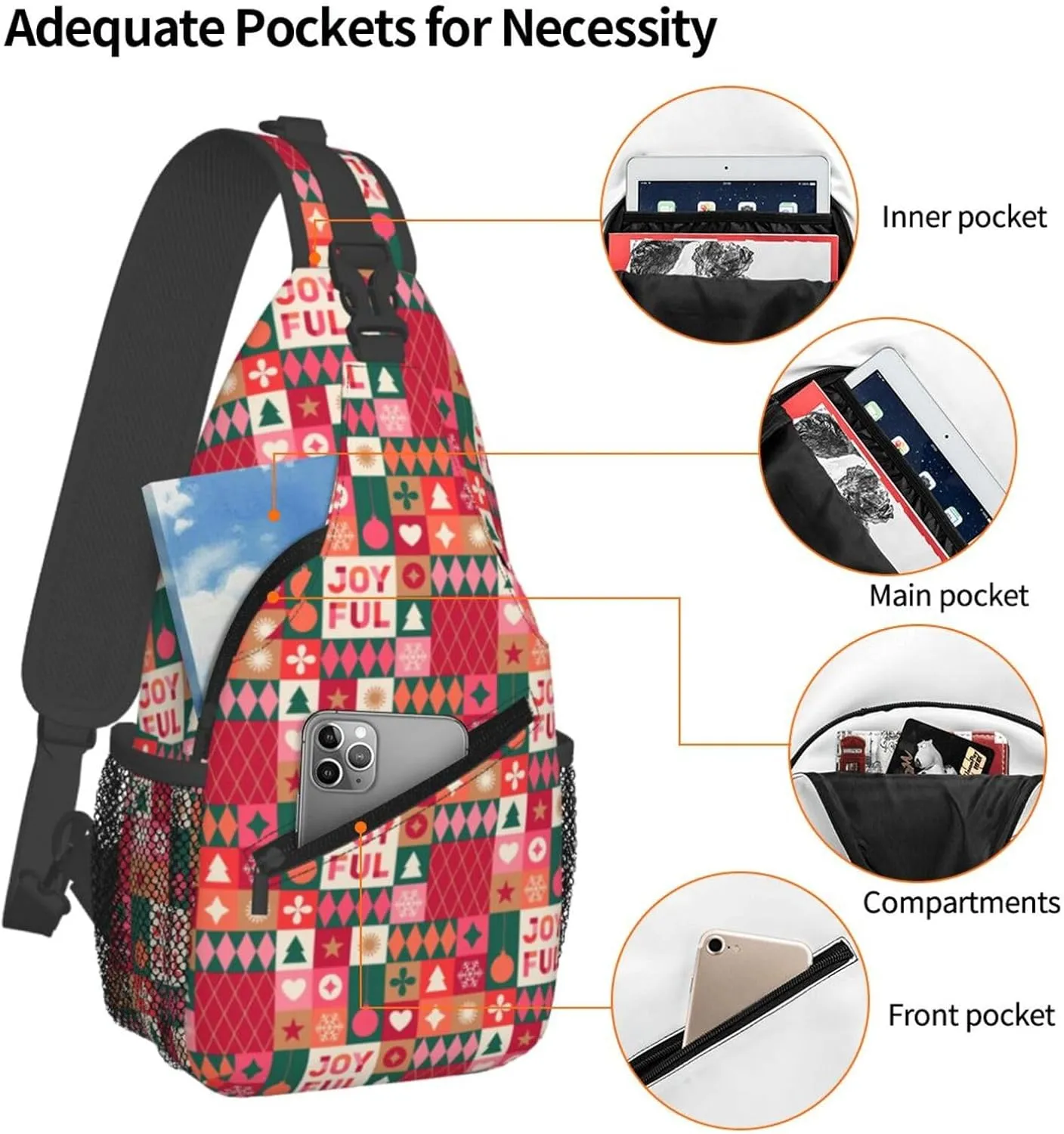Christmas Joy Ful Sling Backpack Chest Bag Crossbody Shoulder Bag Gym Cycling Travel Hiking Daypack For Men Women