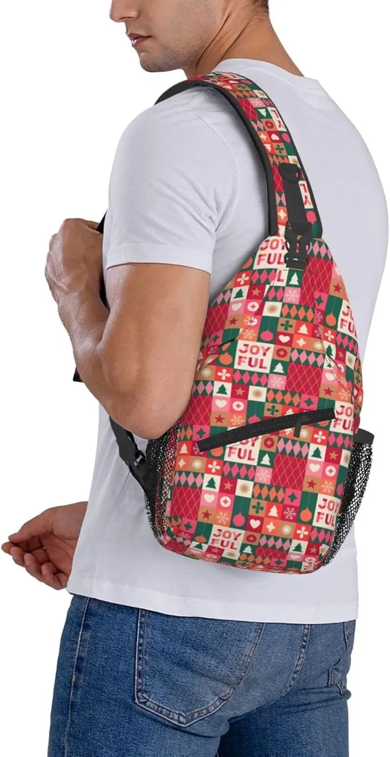 Christmas Joy Ful Sling Backpack Chest Bag Crossbody Shoulder Bag Gym Cycling Travel Hiking Daypack For Men Women