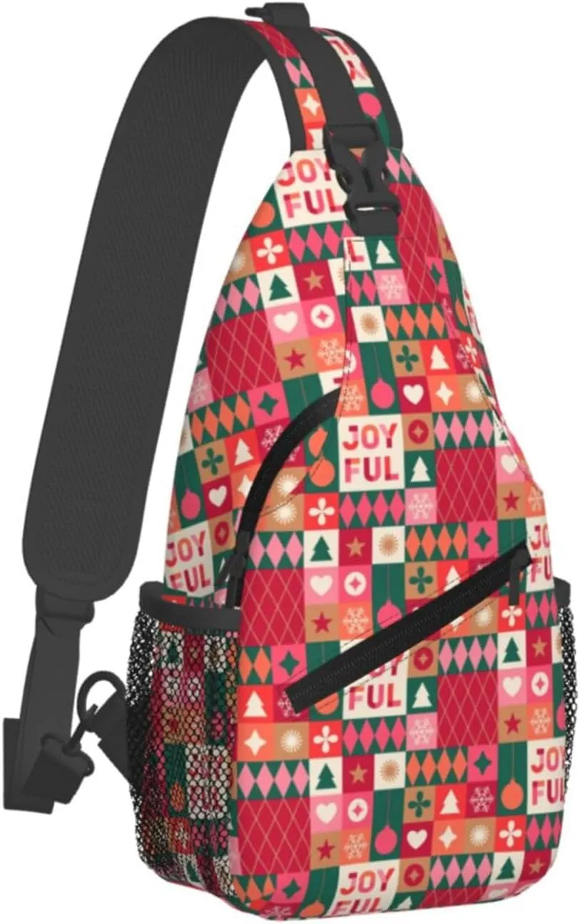 Christmas Joy Ful Sling Backpack Chest Bag Crossbody Shoulder Bag Gym Cycling Travel Hiking Daypack For Men Women