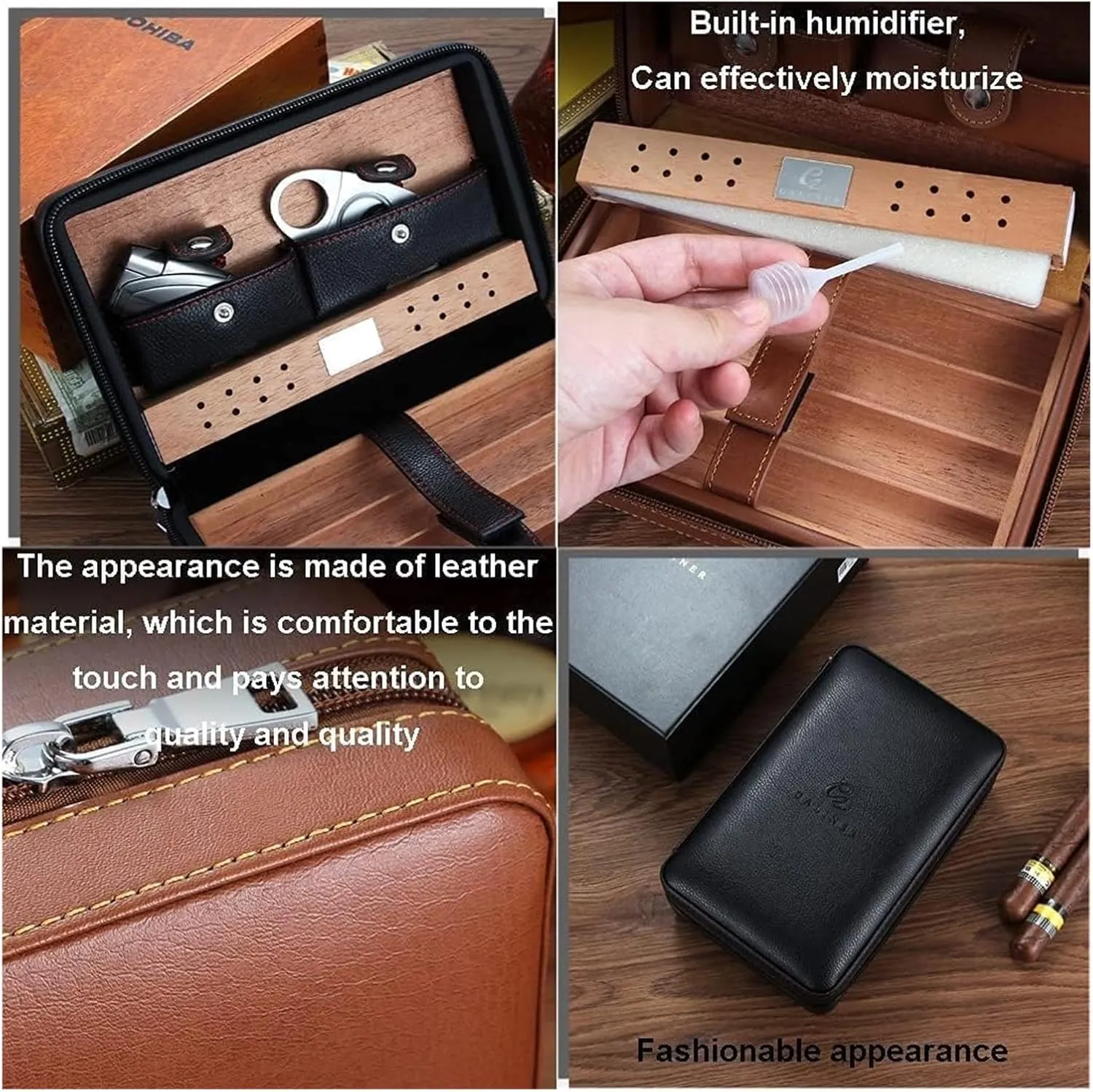 Cigar Humidor Portable Cigar Case Humidor, Travel Cigar Tube Cedar Lined, Cigar Holder Wallet, Cigar Gift Accessories for Man,
