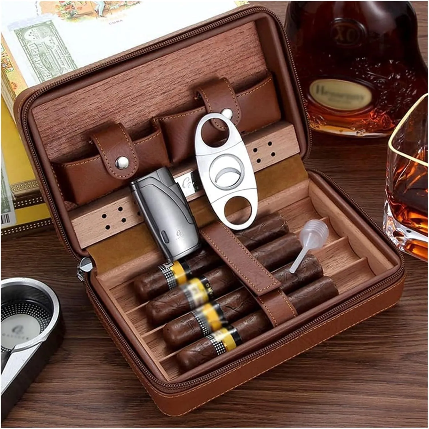 Cigar Humidor Portable Cigar Case Humidor, Travel Cigar Tube Cedar Lined, Cigar Holder Wallet, Cigar Gift Accessories for Man,