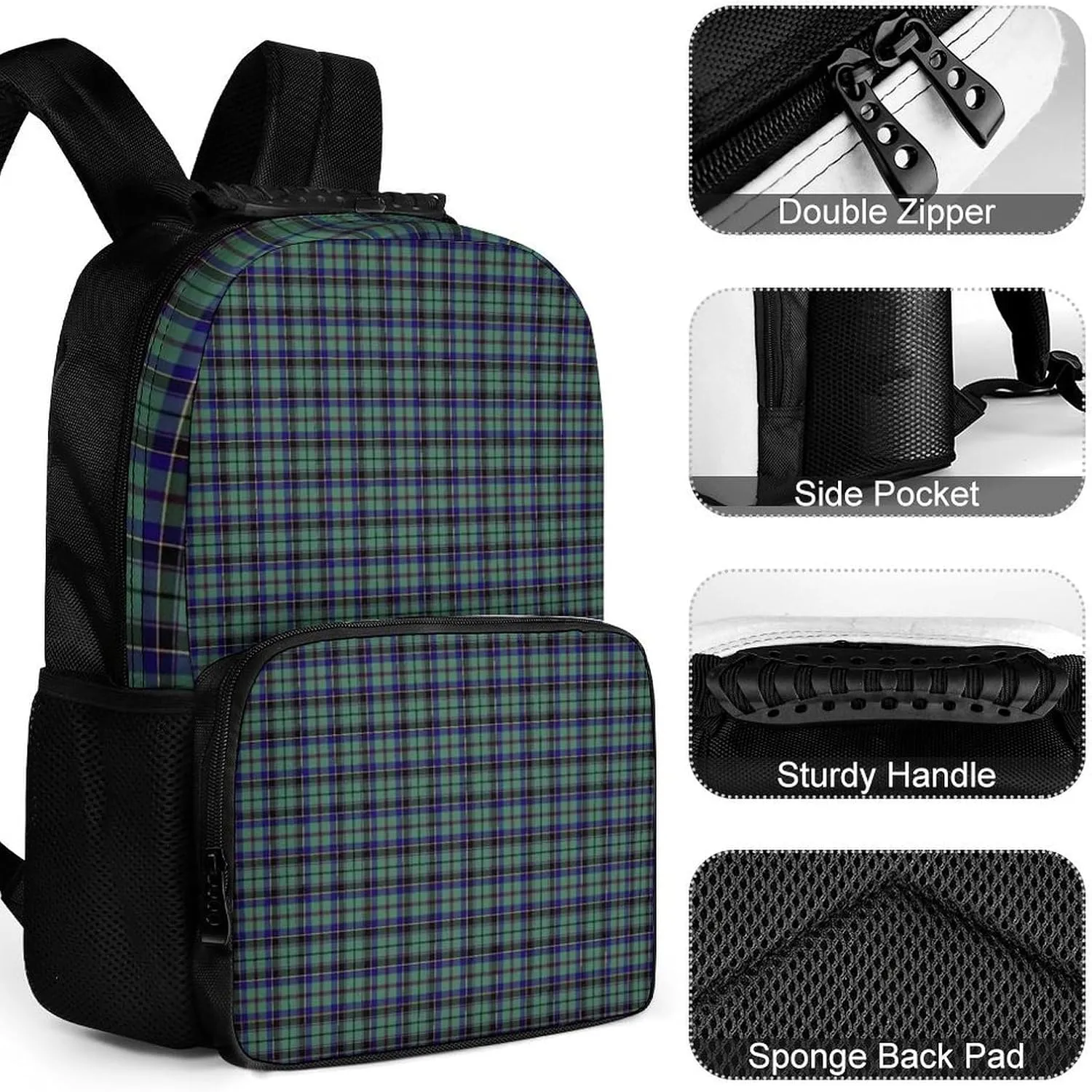 Clan Stevenson Tartan Large Capacity Fully Printed Backpack Unisex 16 Inches