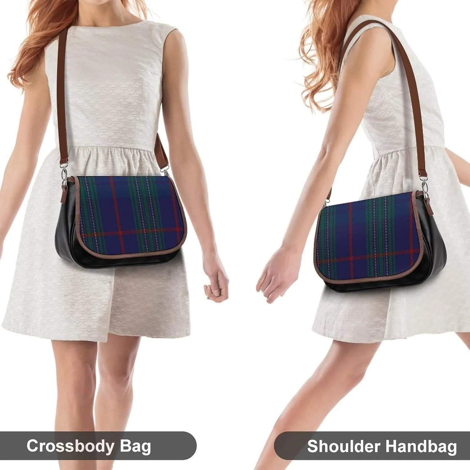 Clan Stevenson Tartan Leather Decorative Crossbody Strap Backpack, Large Capacity Shoulder Bag