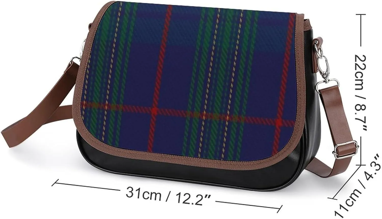 Clan Stevenson Tartan Leather Decorative Crossbody Strap Backpack, Large Capacity Shoulder Bag