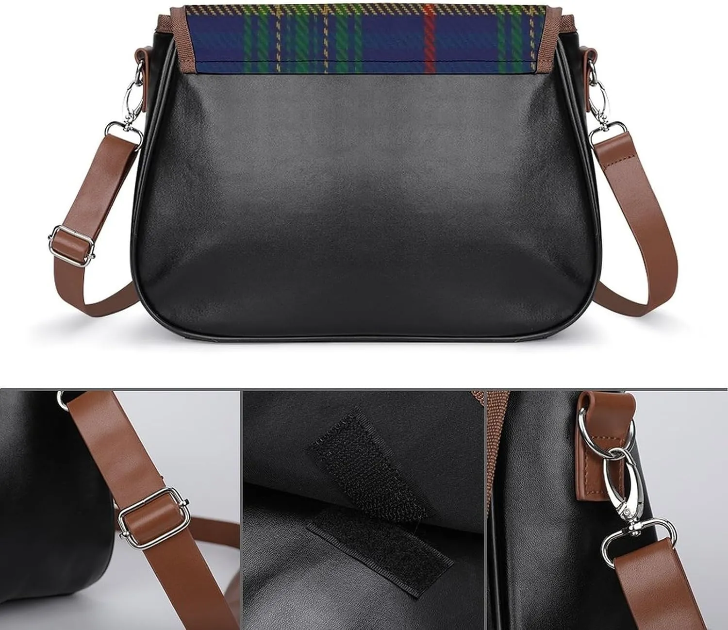 Clan Stevenson Tartan Leather Decorative Crossbody Strap Backpack, Large Capacity Shoulder Bag