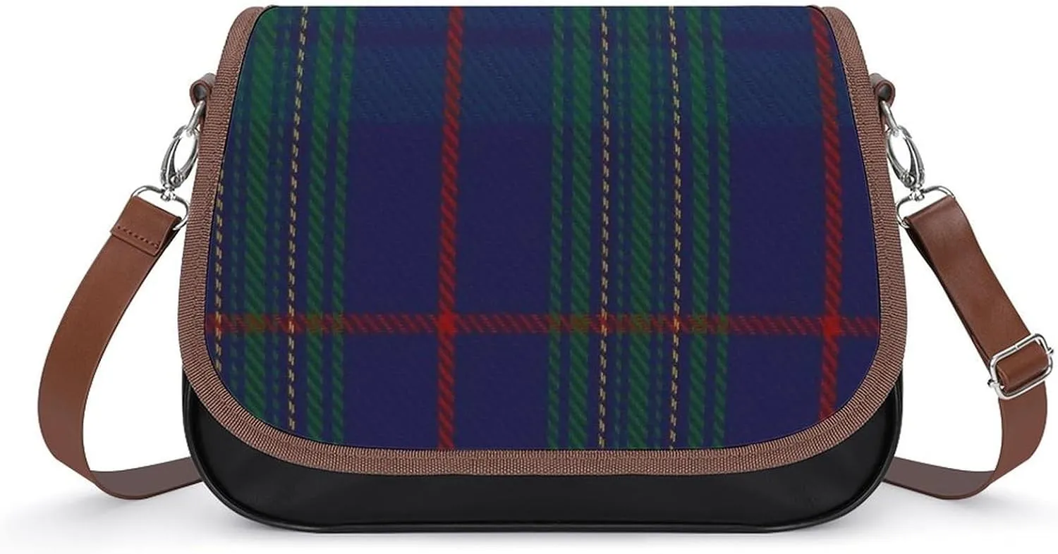 Clan Stevenson Tartan Leather Decorative Crossbody Strap Backpack, Large Capacity Shoulder Bag