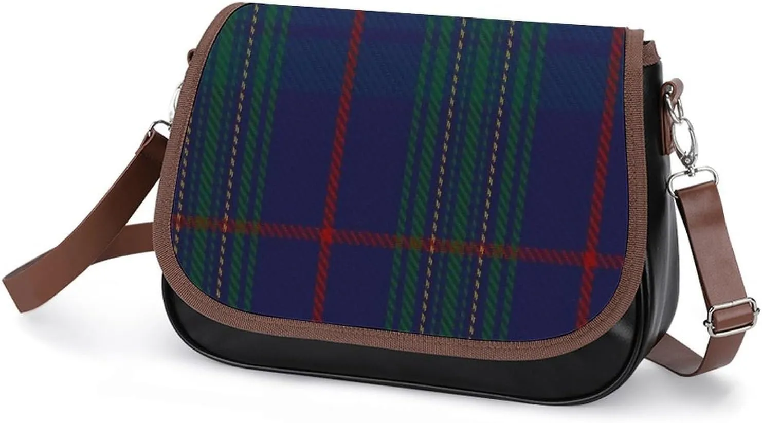Clan Stevenson Tartan Leather Decorative Crossbody Strap Backpack, Large Capacity Shoulder Bag