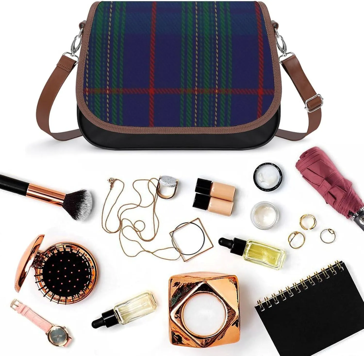 Clan Stevenson Tartan Leather Decorative Crossbody Strap Backpack, Large Capacity Shoulder Bag