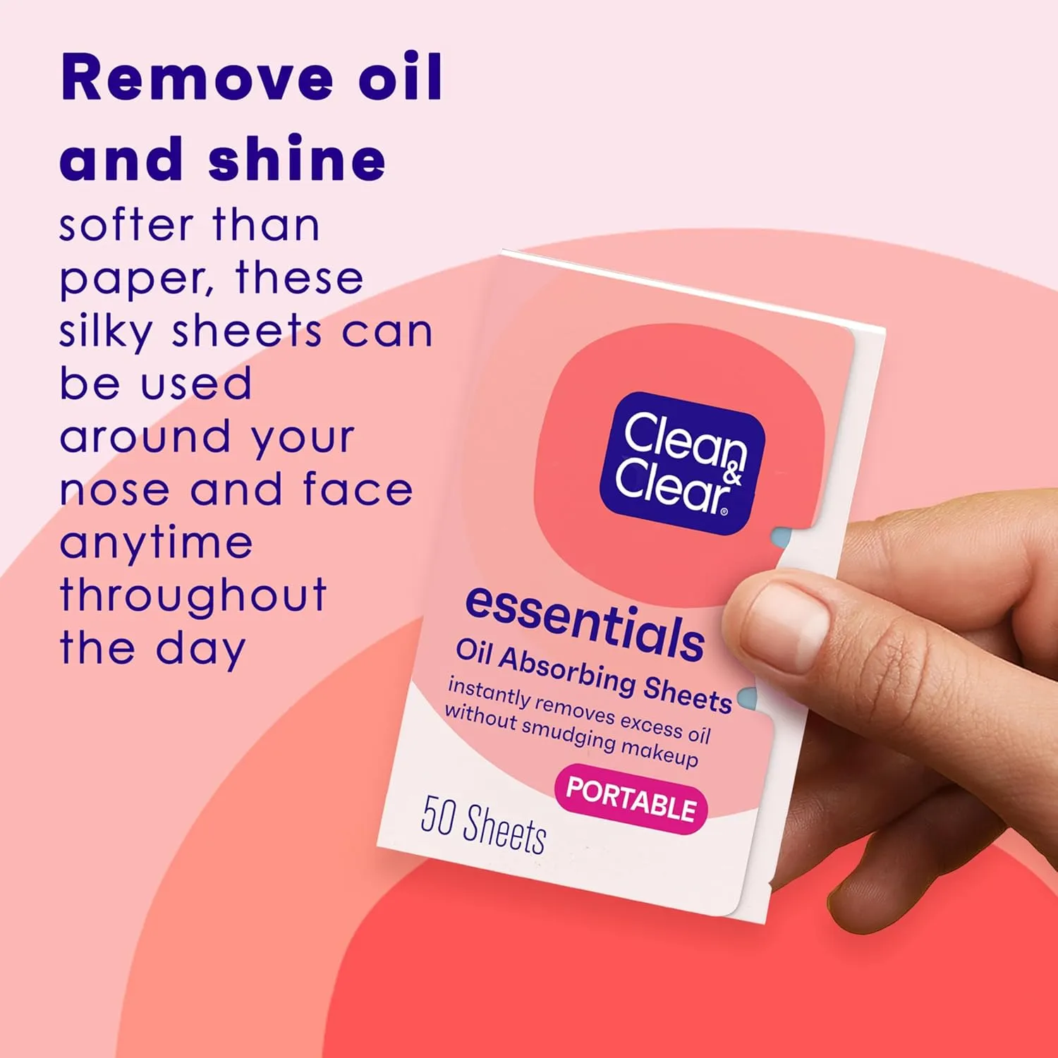Clean & Clear Essentials Oil Absorbing Sheets, Portable Blotting Papers for Shine Control on the Face & Nose, Blotting Sheets Instantly Remove Excess Oil Without Smudging Makeup, 6 Pack