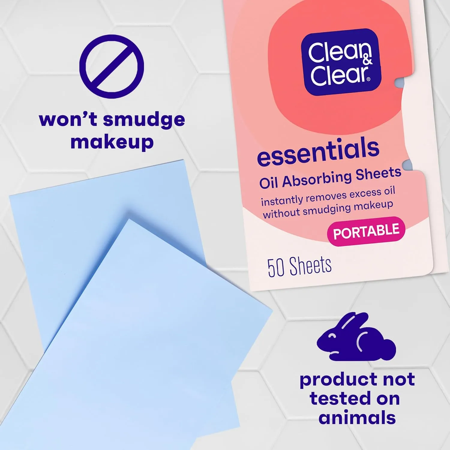 Clean & Clear Essentials Oil Absorbing Sheets, Portable Blotting Papers for Shine Control on the Face & Nose, Blotting Sheets Instantly Remove Excess Oil Without Smudging Makeup, 6 Pack