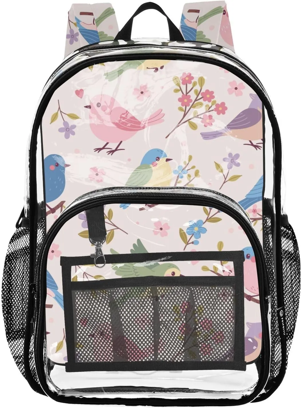 Clear Backpack for Boys Girls Cute Songbirds PVC Transparent School Bookbag Large Capacity Clear Bag for Student Work Travel